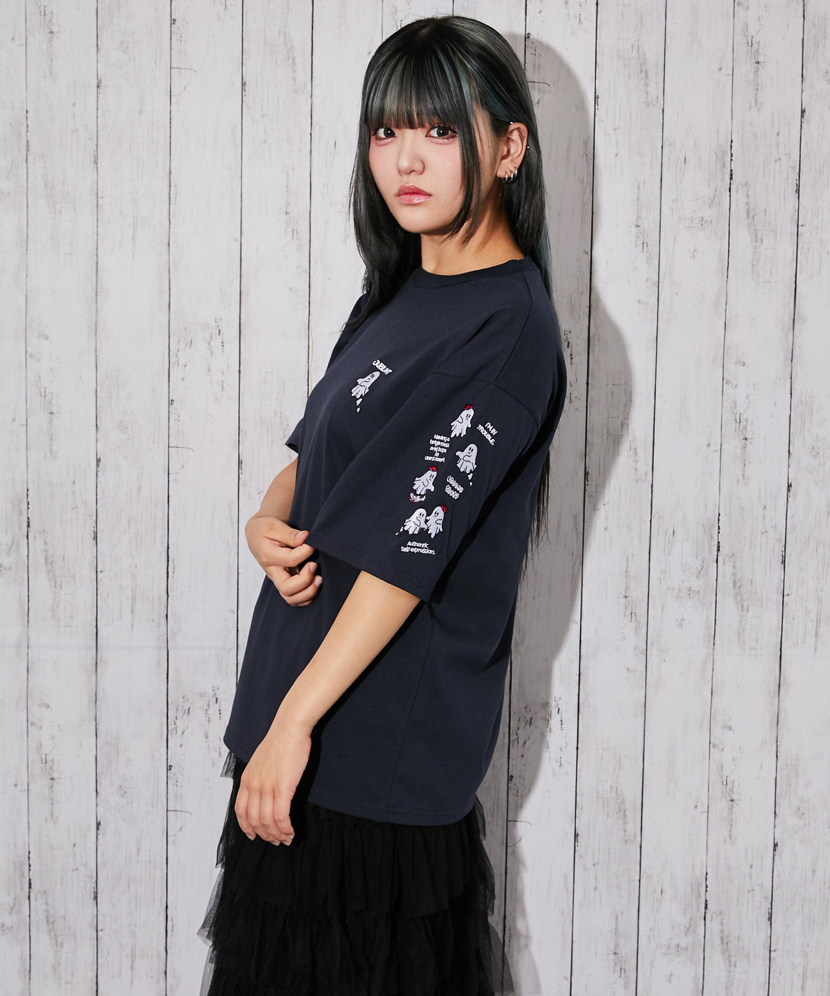 おばけ刺繍》ビックTシャツ／ストリート／春夏／全3色 | GORGE