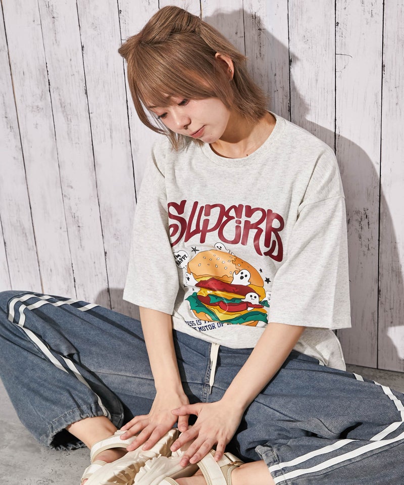 バーガー×ゴーストプリント》BIGTシャツ／ストリート／春夏／全2 