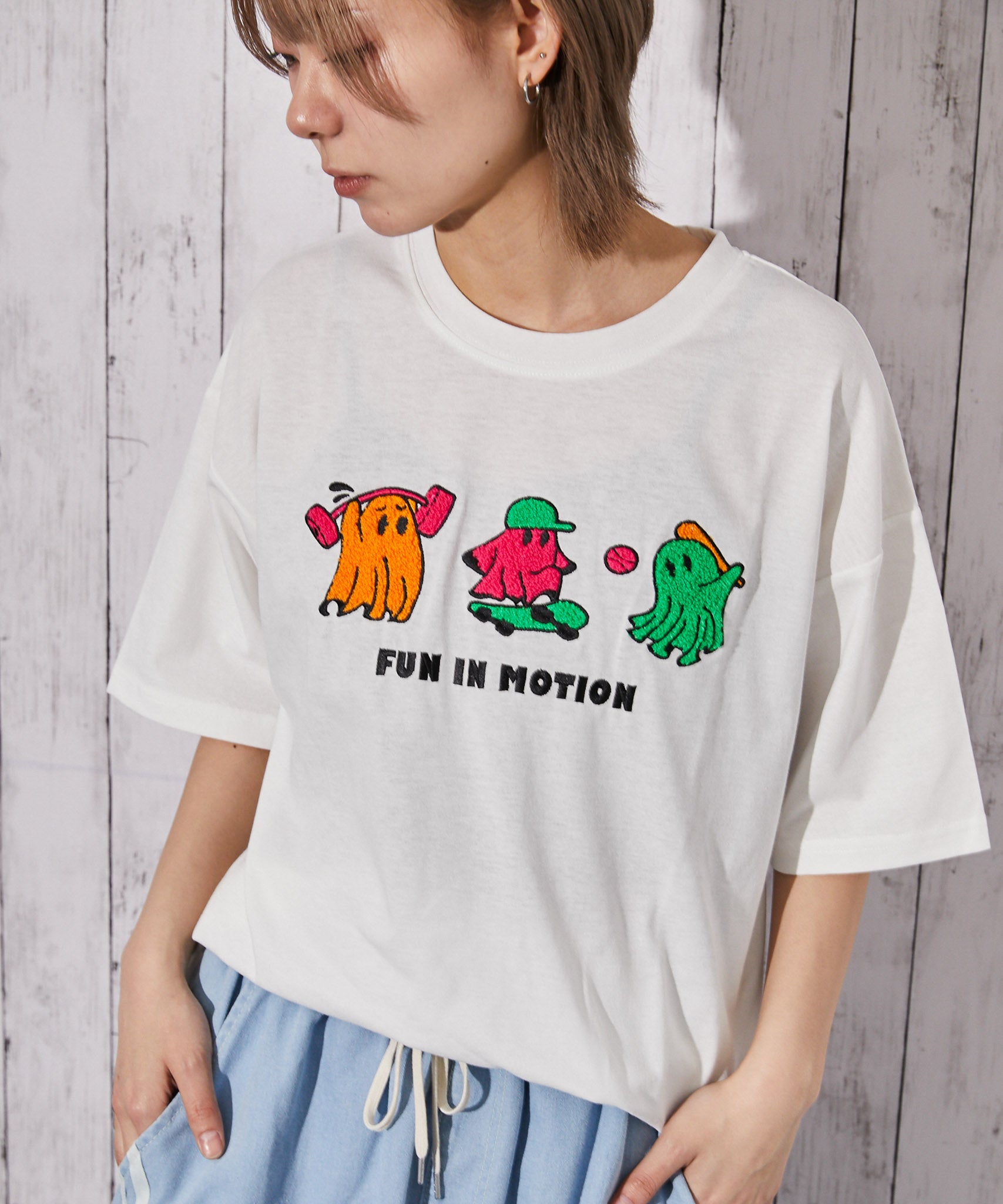 おばけ×サガラ刺繍》BIGTシャツ／ストリート／春夏／全2色 | GORGE