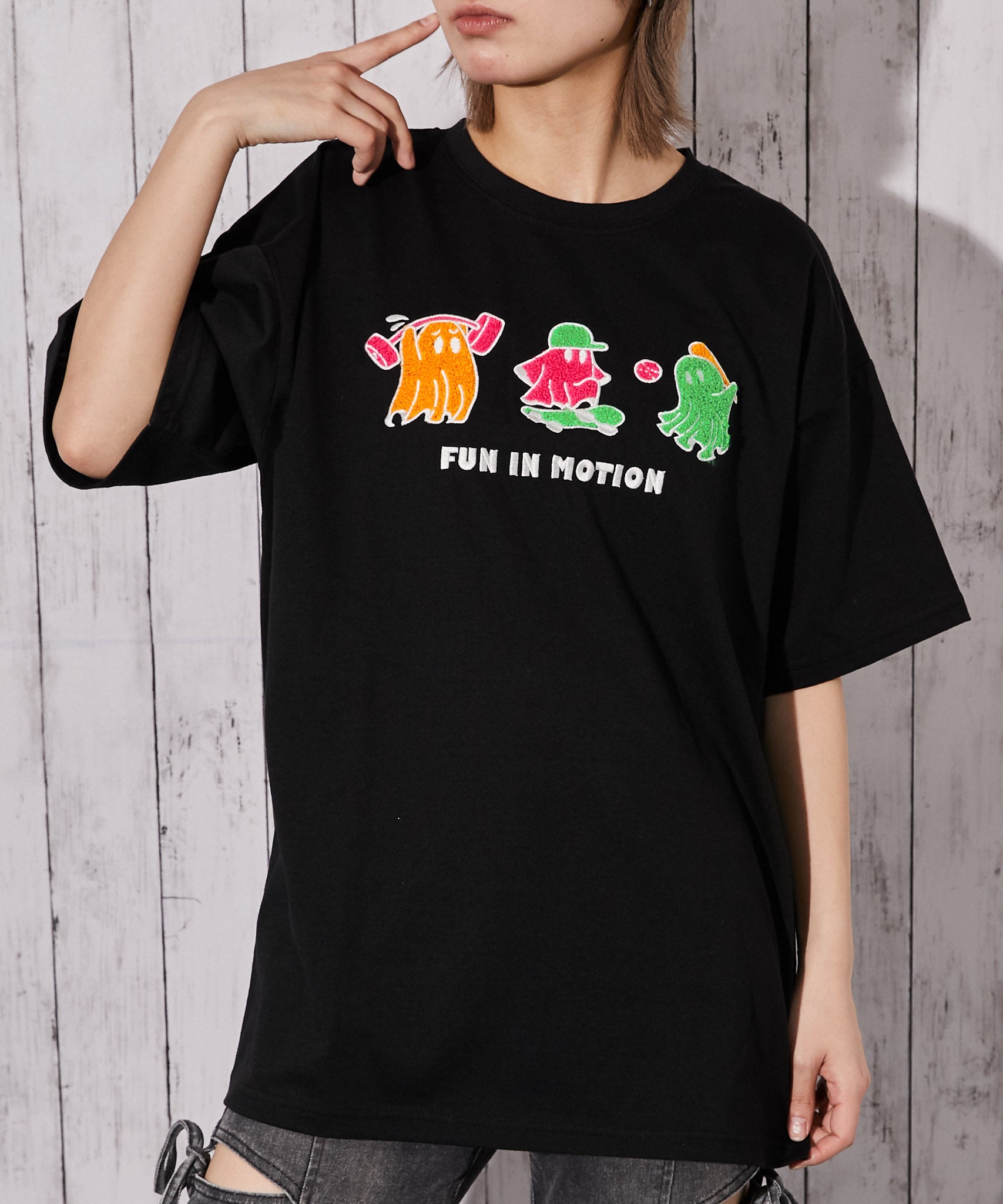 おばけ×サガラ刺繍》BIGTシャツ／ストリート／春夏／全2色 | GORGE