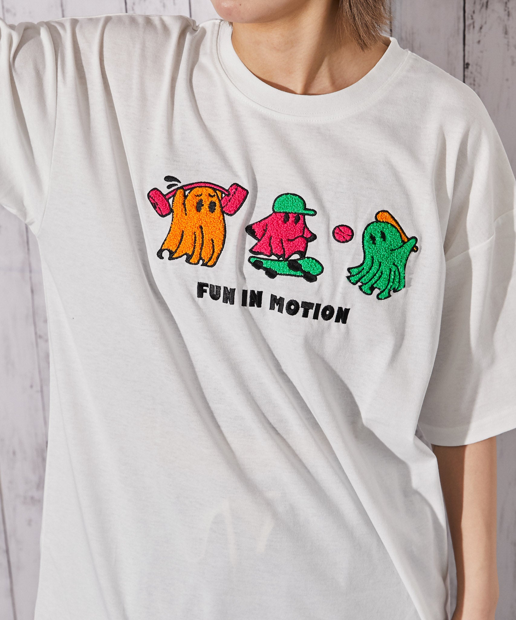 おばけ×サガラ刺繍》BIGTシャツ／ストリート／春夏／全2色 | GORGE