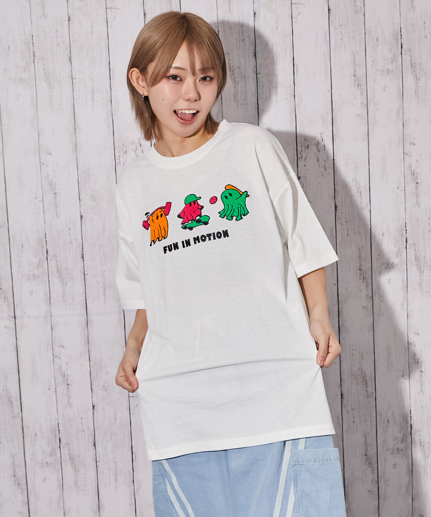 おばけ×サガラ刺繍》BIGTシャツ／ストリート／春夏／全2色 | GORGE