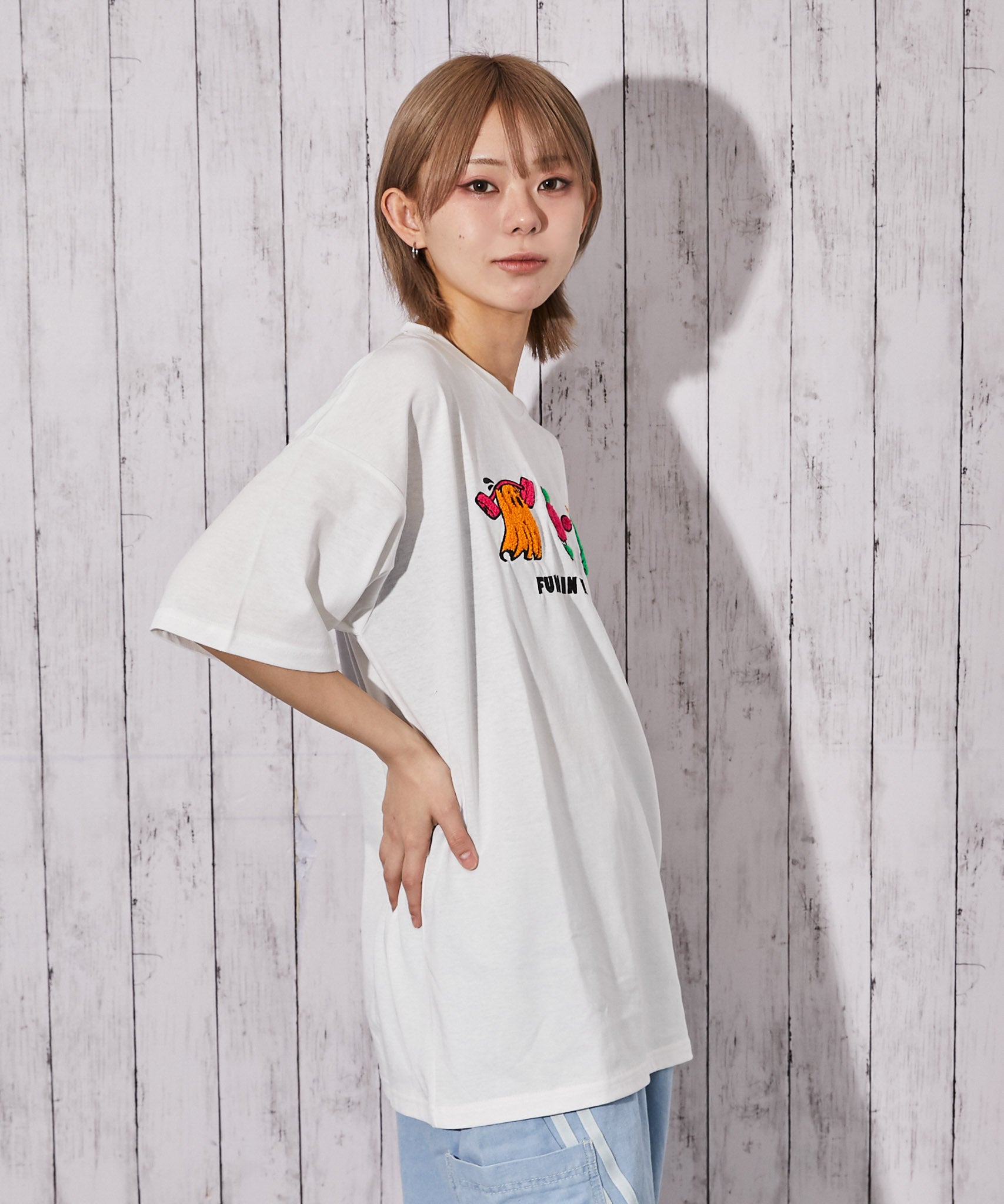 おばけ×サガラ刺繍》BIGTシャツ／ストリート／春夏／全2色 | GORGE