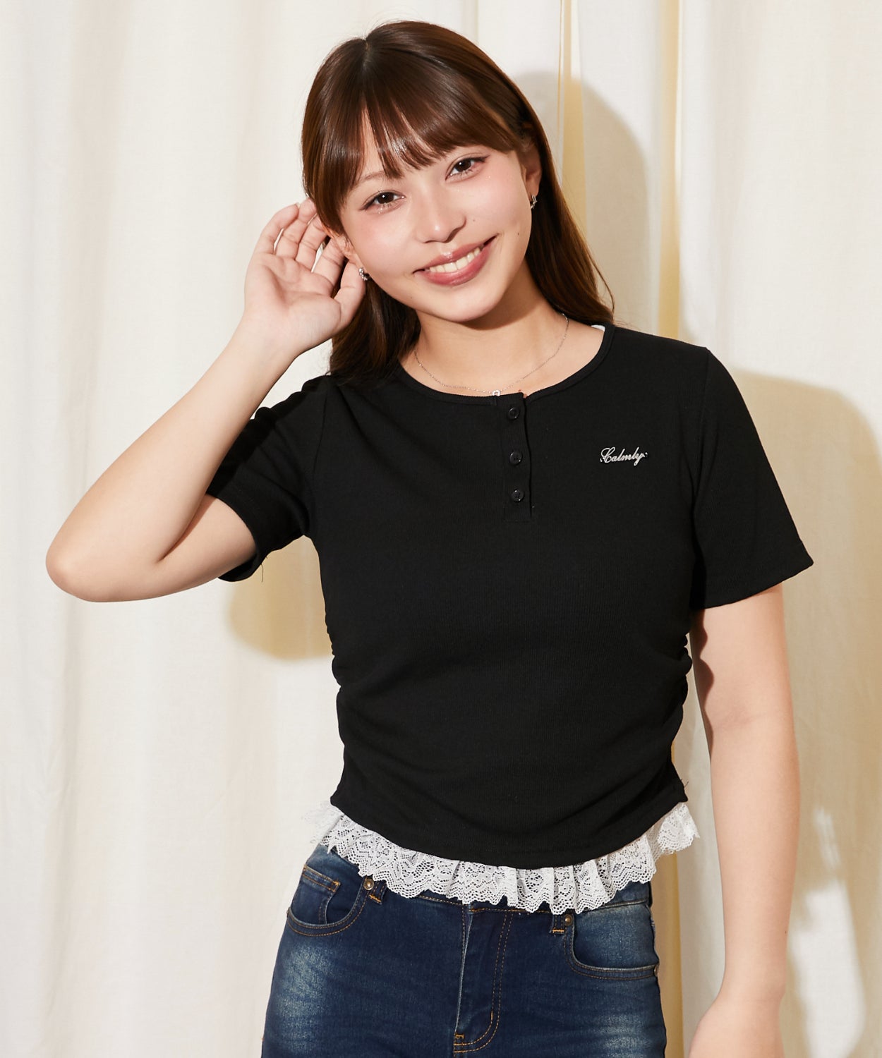 裾レースレイヤード》リブカットソー フェミ 春夏秋全4色 | GORGE