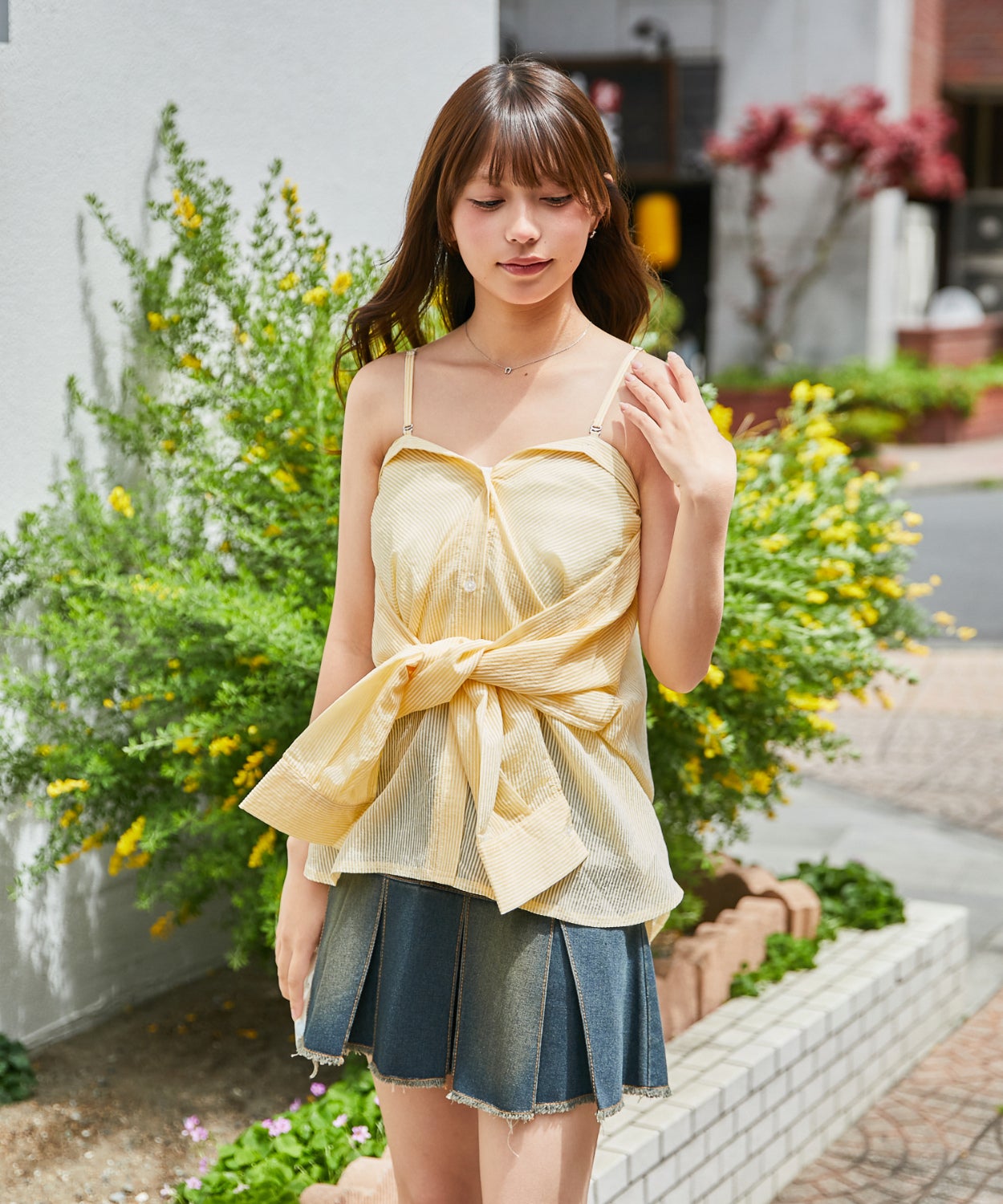 斜めストライプの服 3WAY×シアー素材》ストライプシャツ／フェミニン／春夏秋／全3色