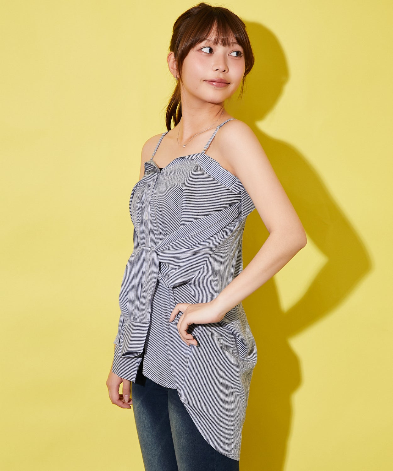 斜めストライプの服 3WAY×シアー素材》ストライプシャツ／フェミニン／春夏秋／全3色