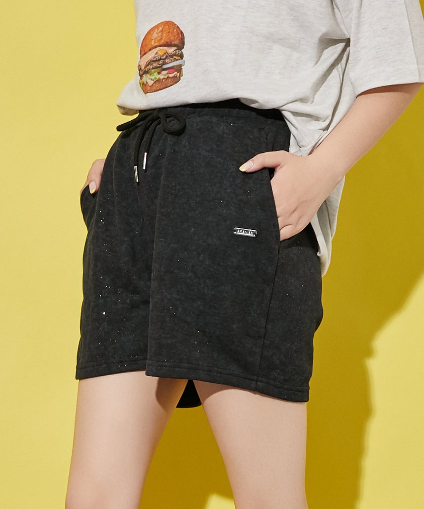 ラメ入りムラ染め風》ゆるシルエットスウェットショートパンツ／春夏