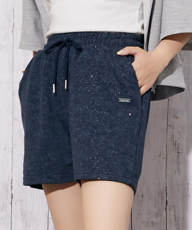 ラメ入りムラ染め風》ゆるシルエットスウェットショートパンツ／春夏