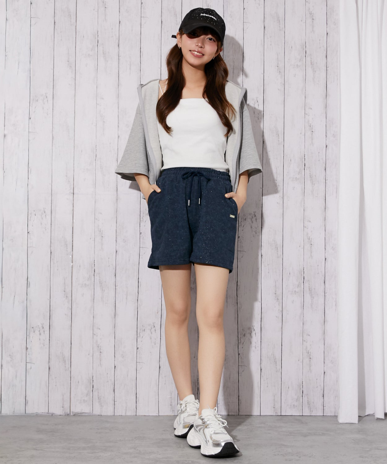 ラメ入りムラ染め風》ゆるシルエットスウェットショートパンツ／春夏