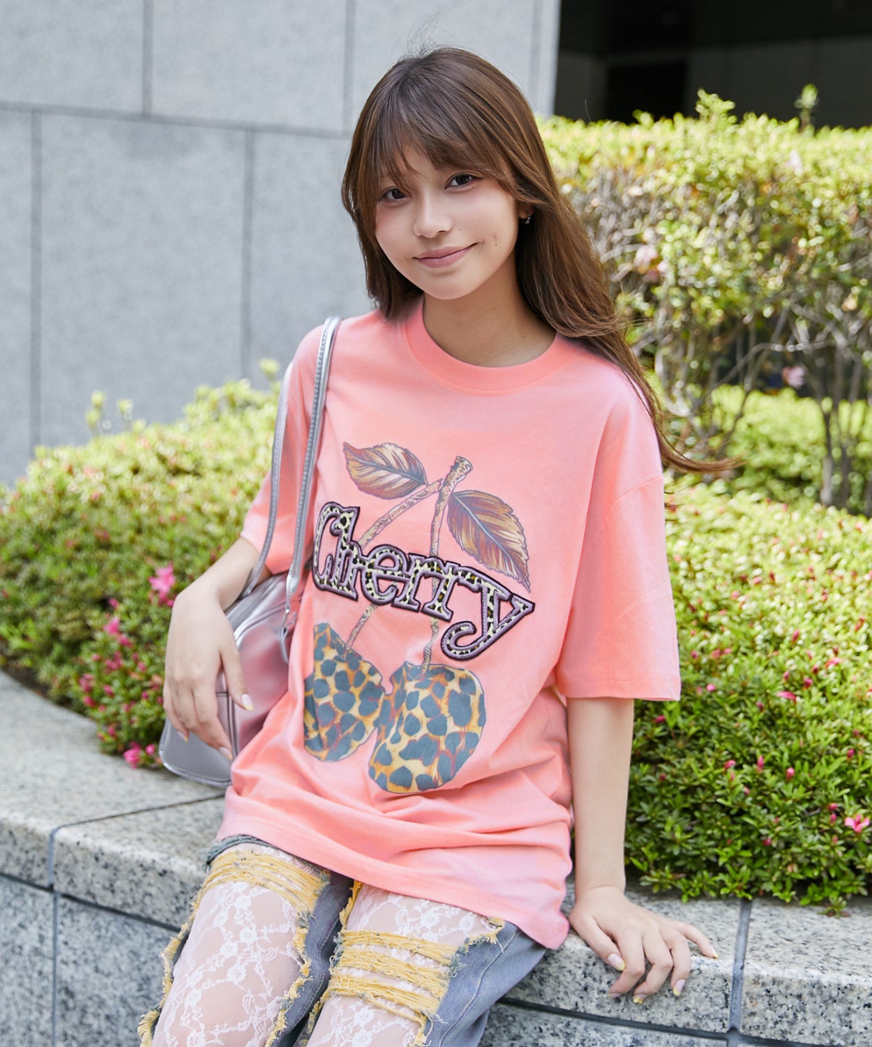 ドットチェリーシャツ トップス レディース 半袖 Vネック シフォン シャツ ブラウス プリント