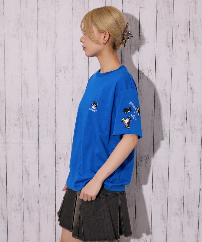 ゆるシルエット・遊び心》袖刺しゅうアニマルアソートTシャツ