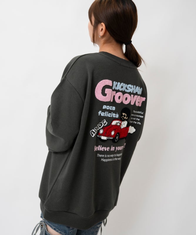 【Ｂ品ドットボタン不良】GRAF&WU音符サガラ刺繍ドンキー衿中綿スタジャン ユニークおじさん サガラ刺繍裏毛トレーナー｜全4色 | GORGE